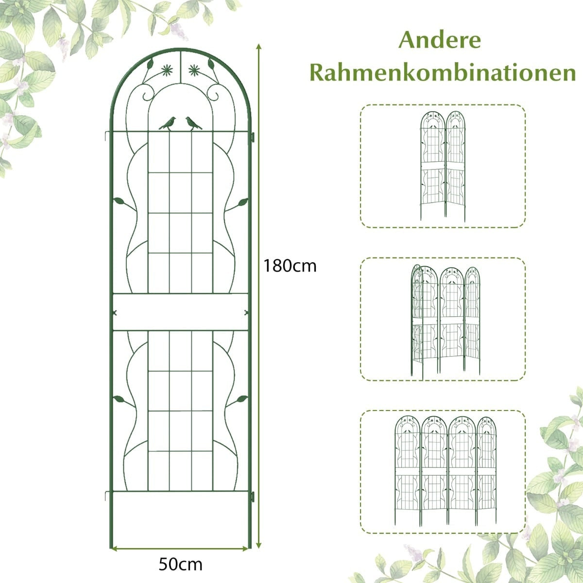 Decorative Metal Garden Trellis Set, 180x50 cm, Green