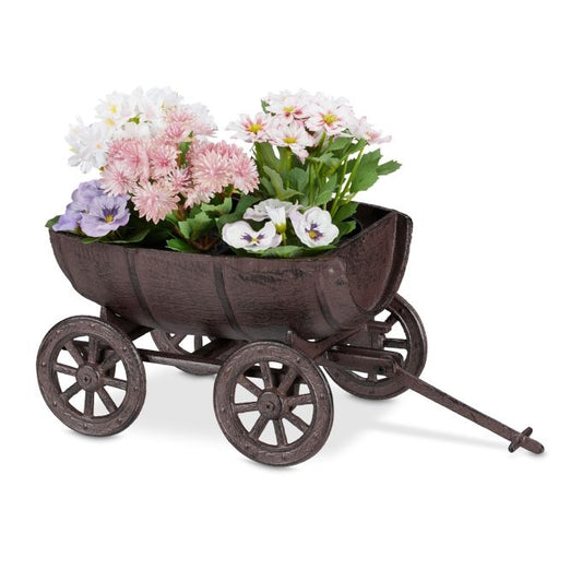 Decorative Planter Barrel on Handcart