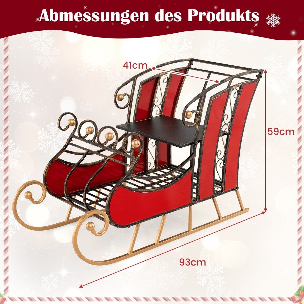 Decorative metal sleigh Christmas sleigh for Christmas 93 x 41 x 59 cm red