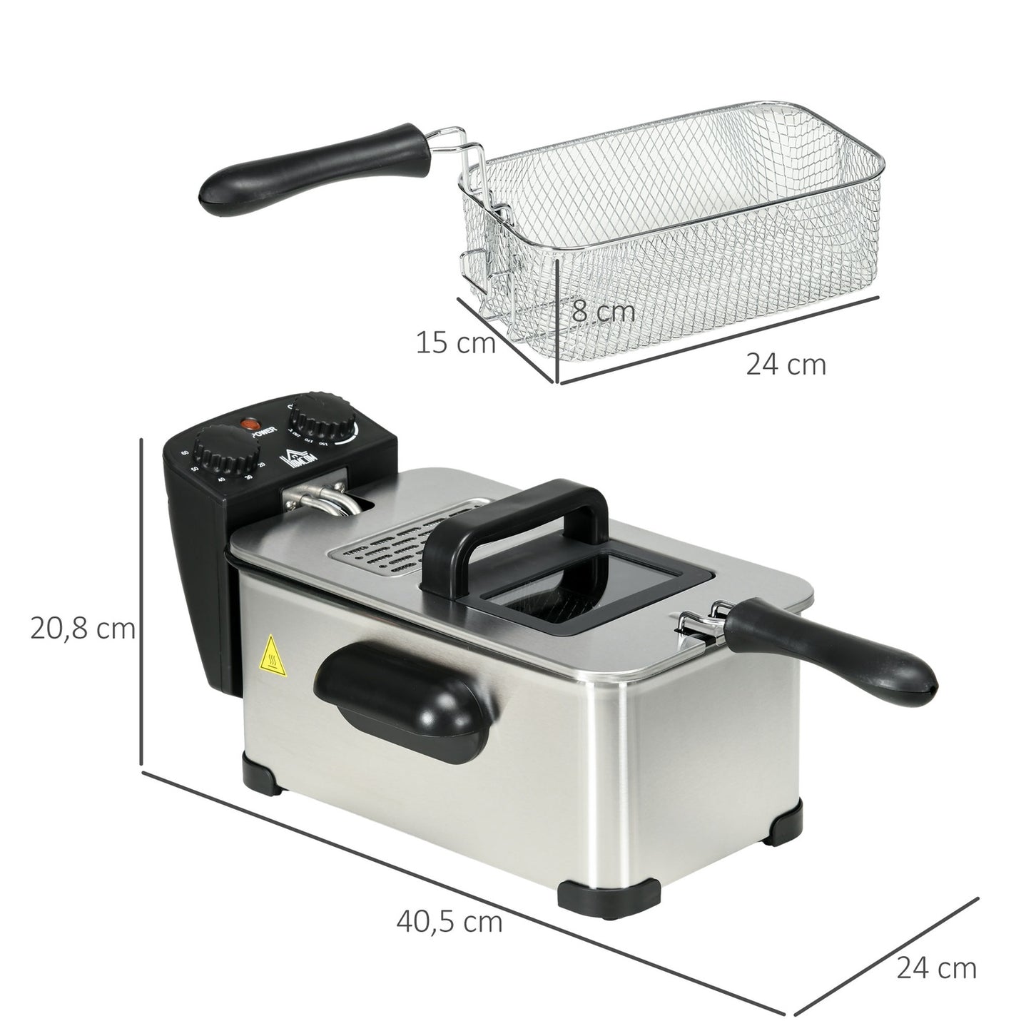 Deep fryer, 3 liters, 2,000W power, transparent lid, cool handle, black