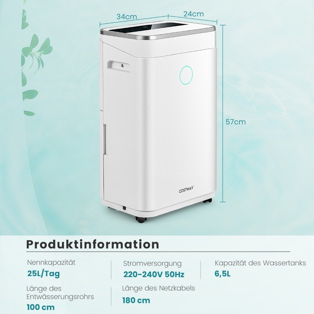 Dehumidifier with 6.5 L water tank for up to 30 - 25 L / day