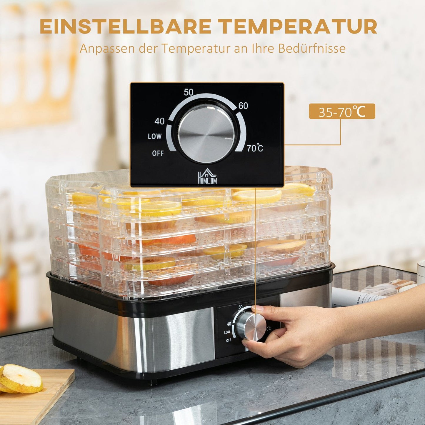 Dehydrator with timer & temperature control, 5 levels, stainless steel