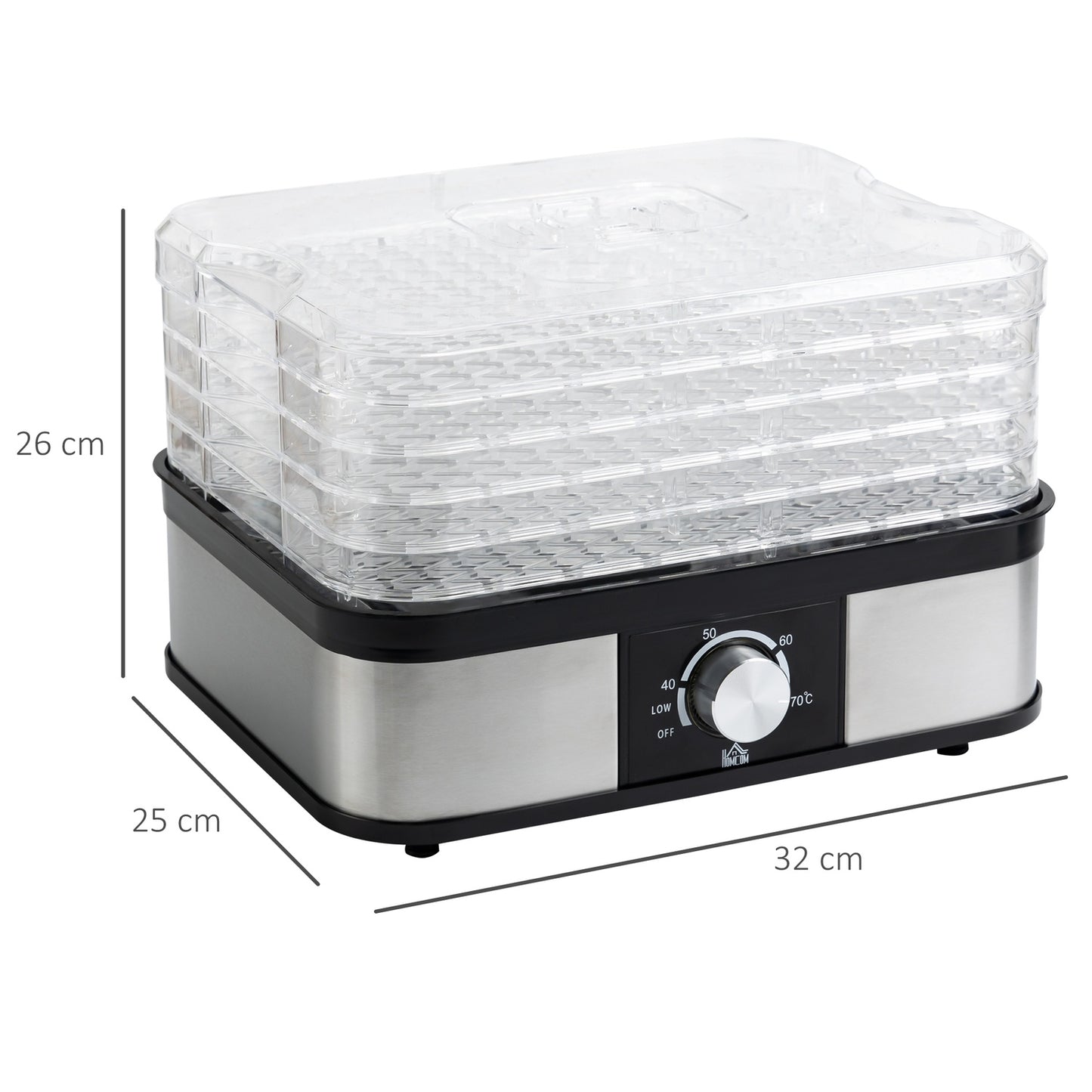 Dehydrator with timer & temperature control, 5 levels, stainless steel