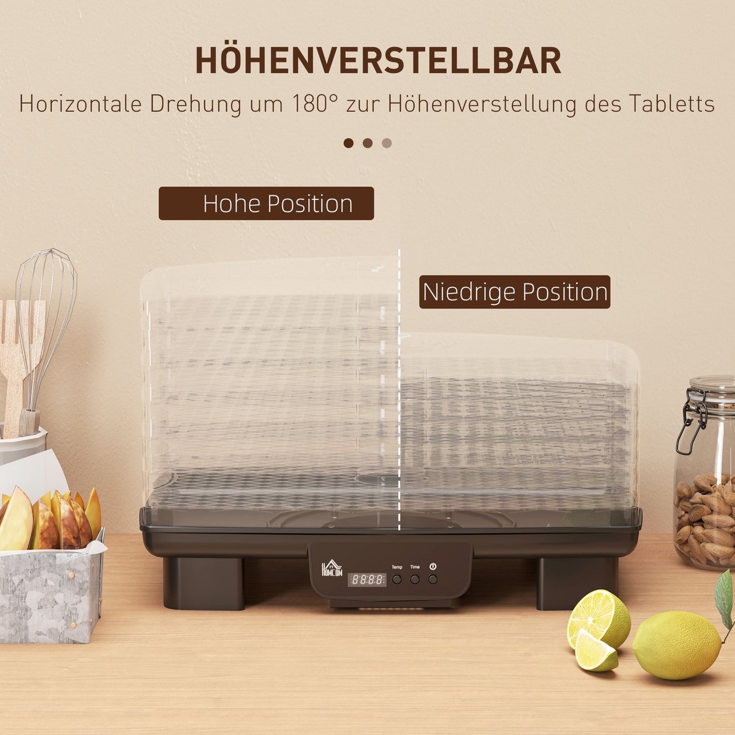 Dehydrator, 550W, 6-compartment adjustable rack, 40-70°C timer