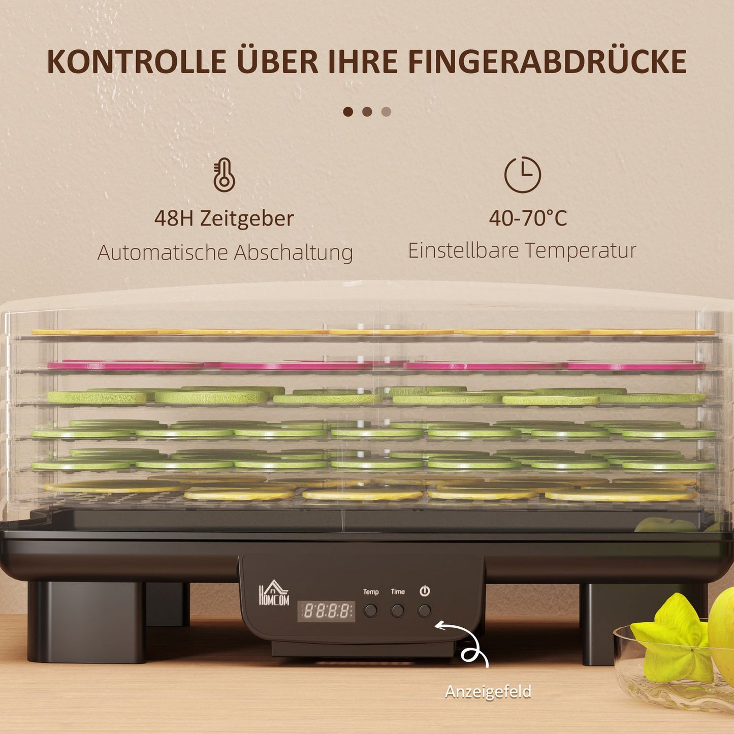 Dehydrator, 550W, 6-compartment adjustable rack, 40-70°C timer