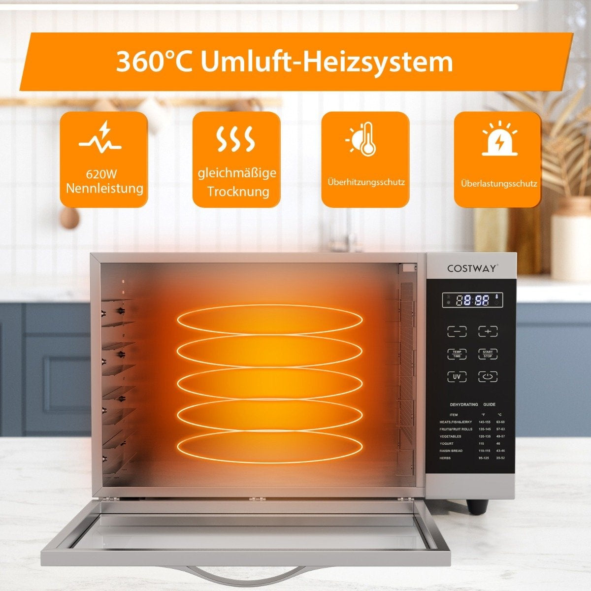 Dehydrator with 8 grid trays & 0-70°C temperature control & overheating protection dehydrator