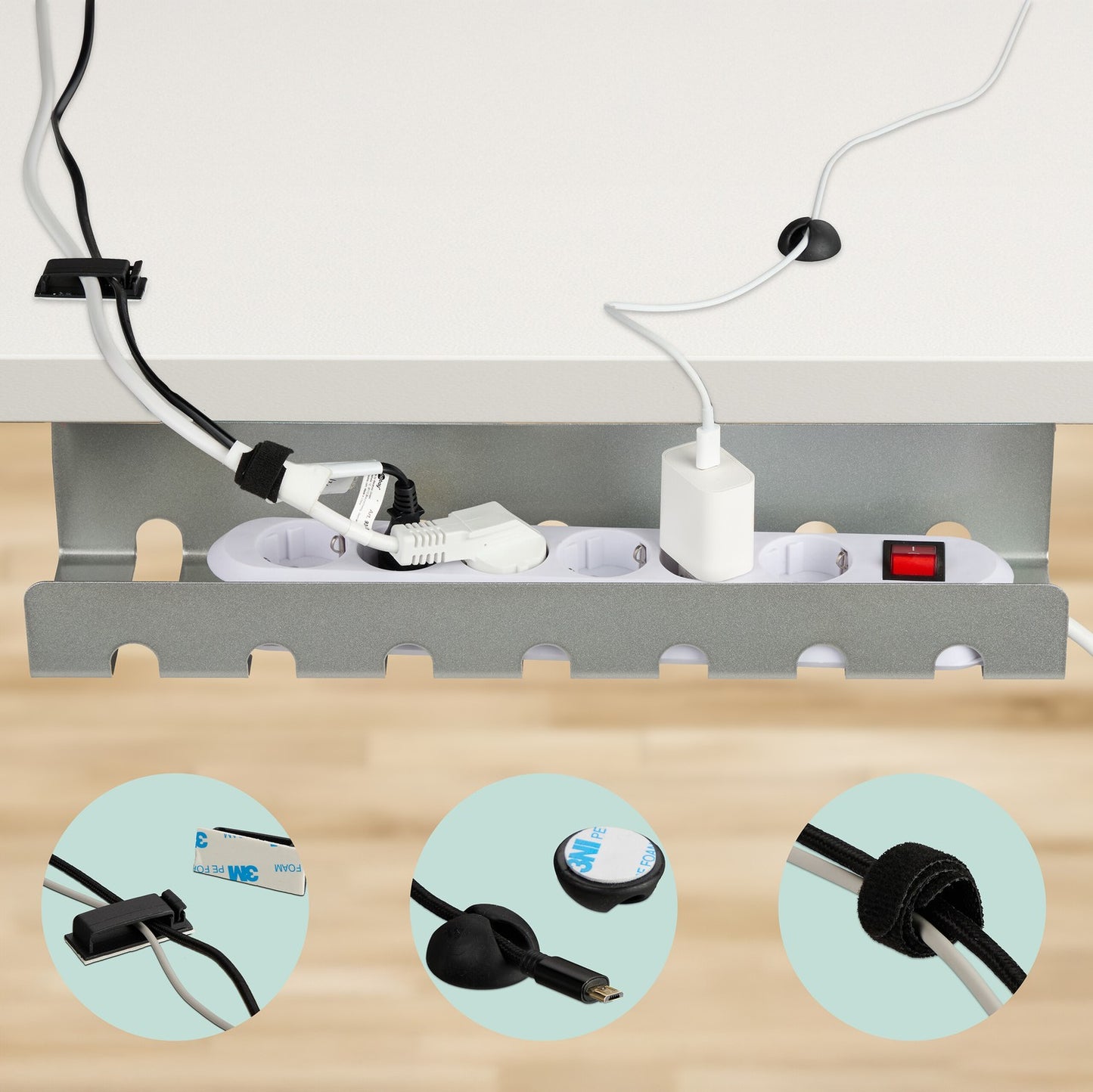 Desk Cable Trays Set, Steel Cable Management for PC/TV