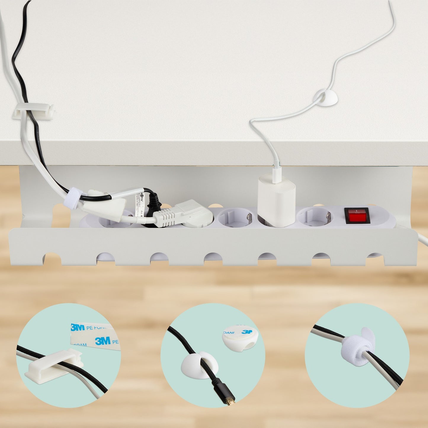 Desk Cable Trays Set – Steel Cable Management for PC/TV