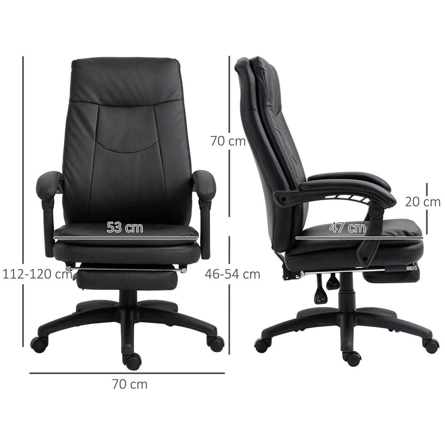 Ergonomic black office chair with footrest, padded backrest