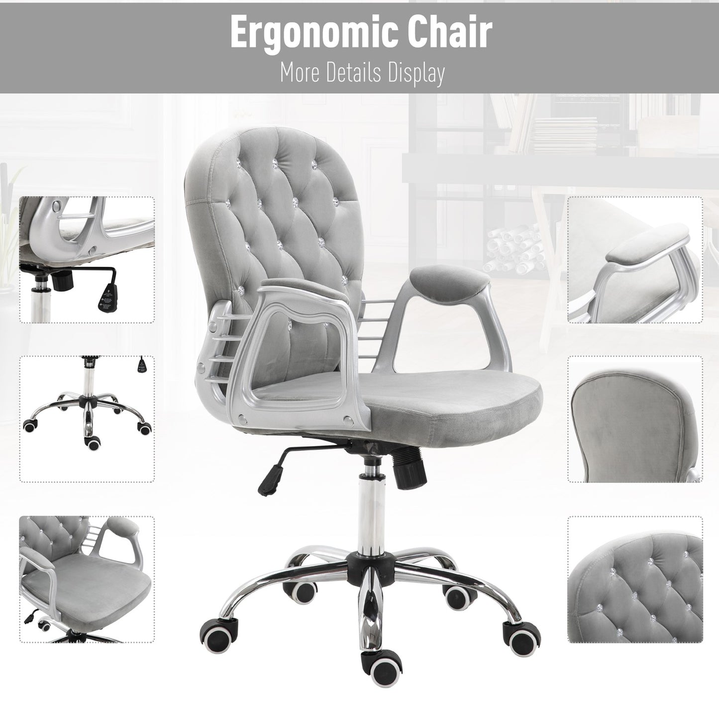 Ergonomic gray office chair - adjustable padded backrest