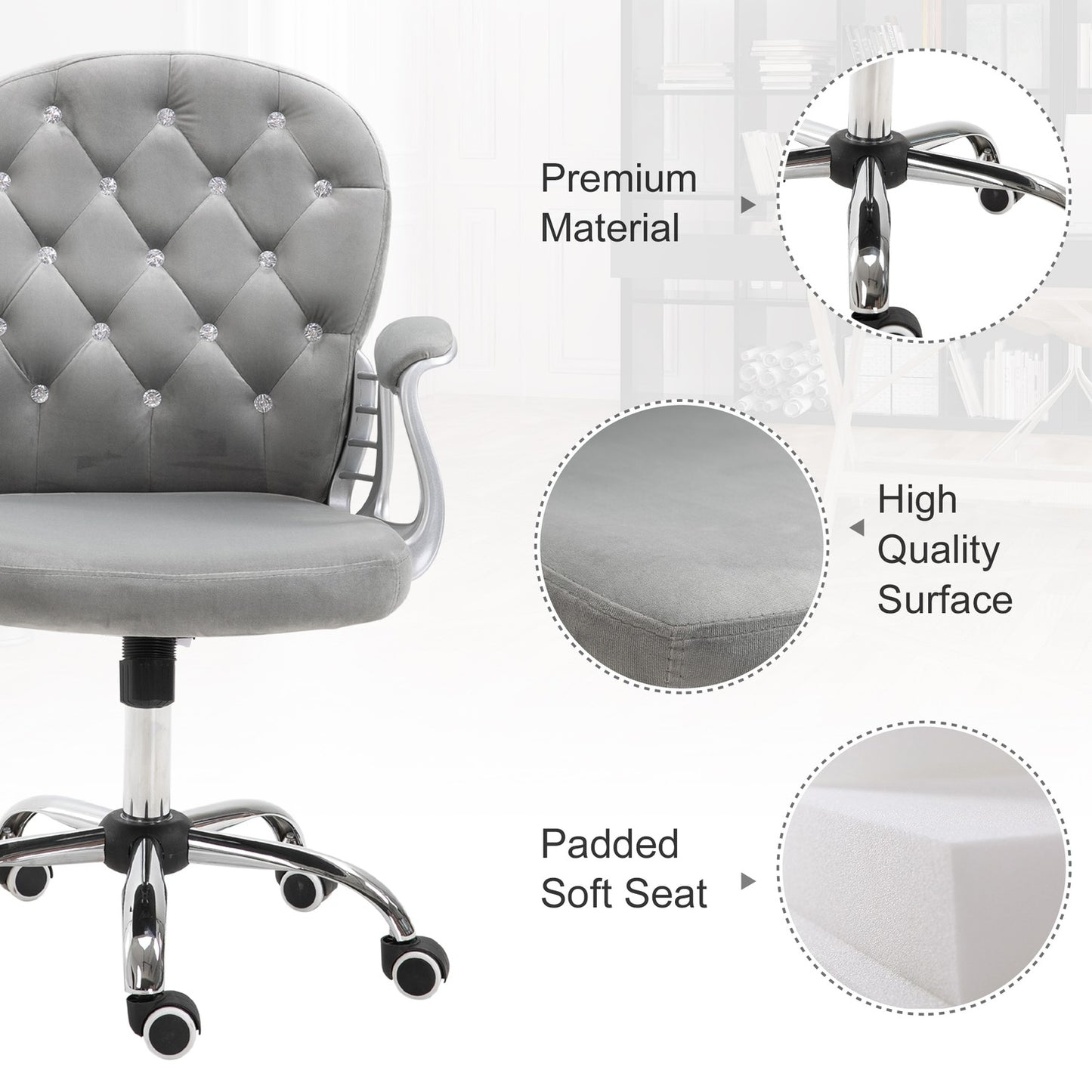 Ergonomic gray office chair - adjustable padded backrest