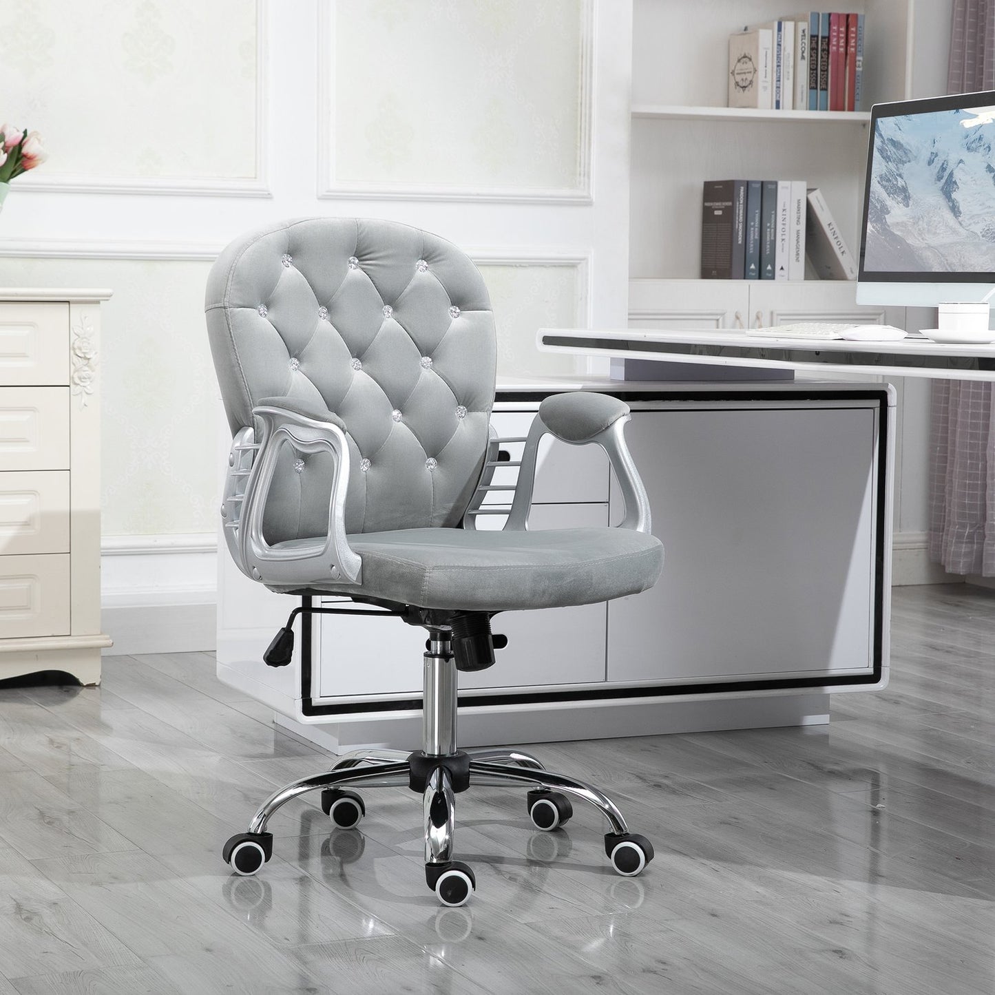Ergonomic gray office chair - adjustable padded backrest