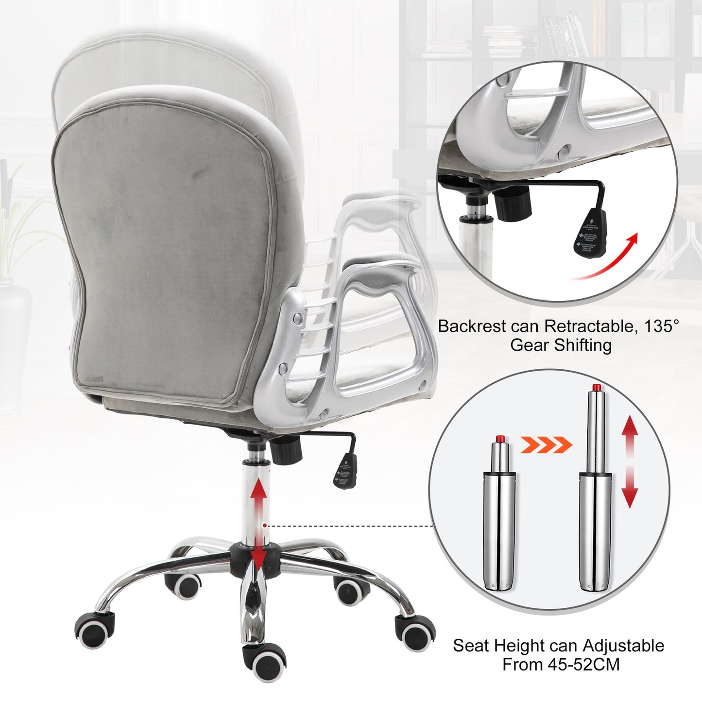 Ergonomic gray office chair - adjustable padded backrest