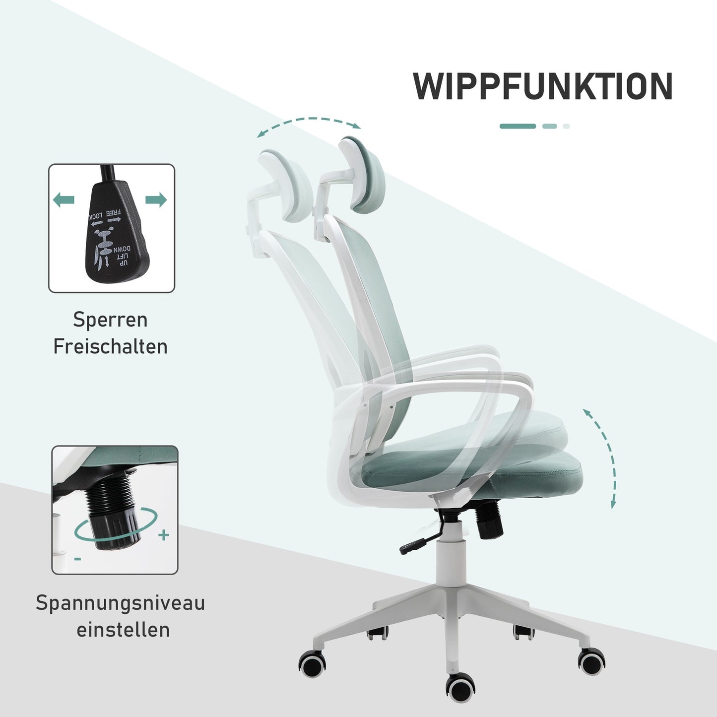 Ergonomic desk chair, adjustable height, tilt function