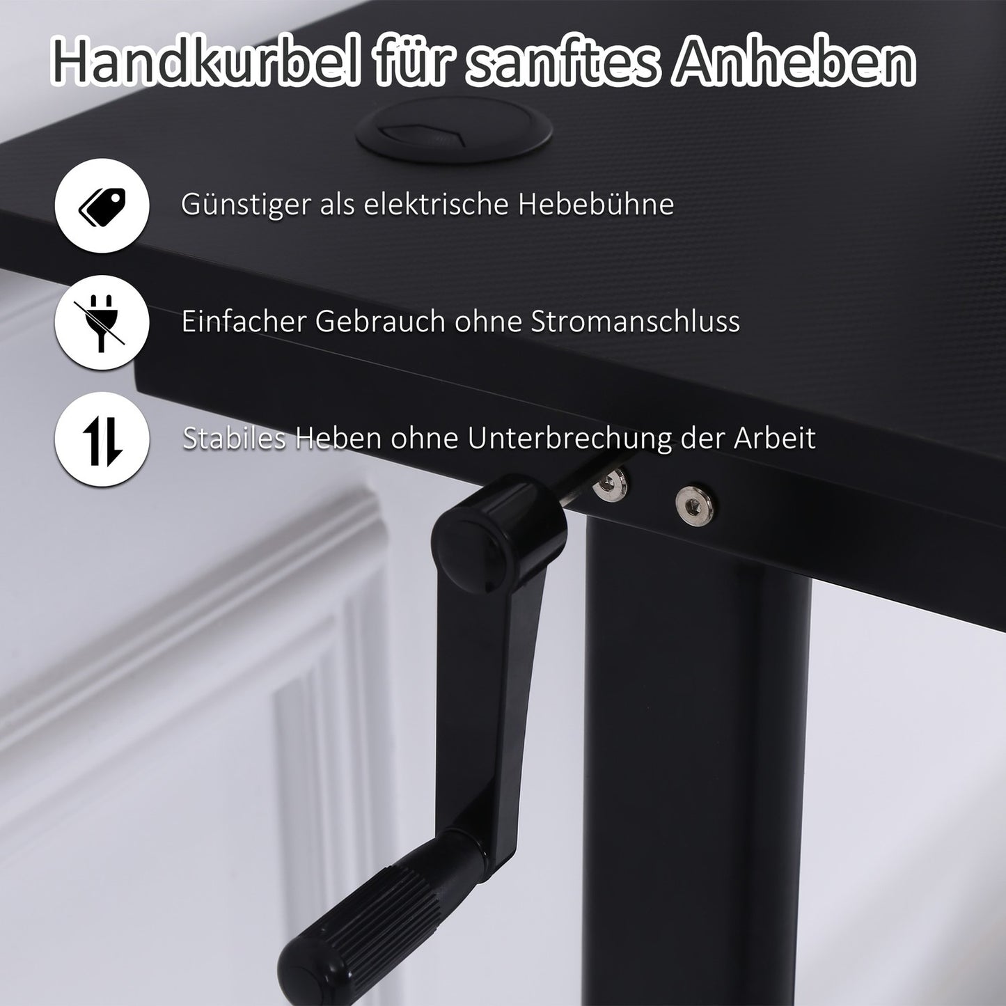 Adjustable standing table, hand crank lift, black, 120x60 cm
