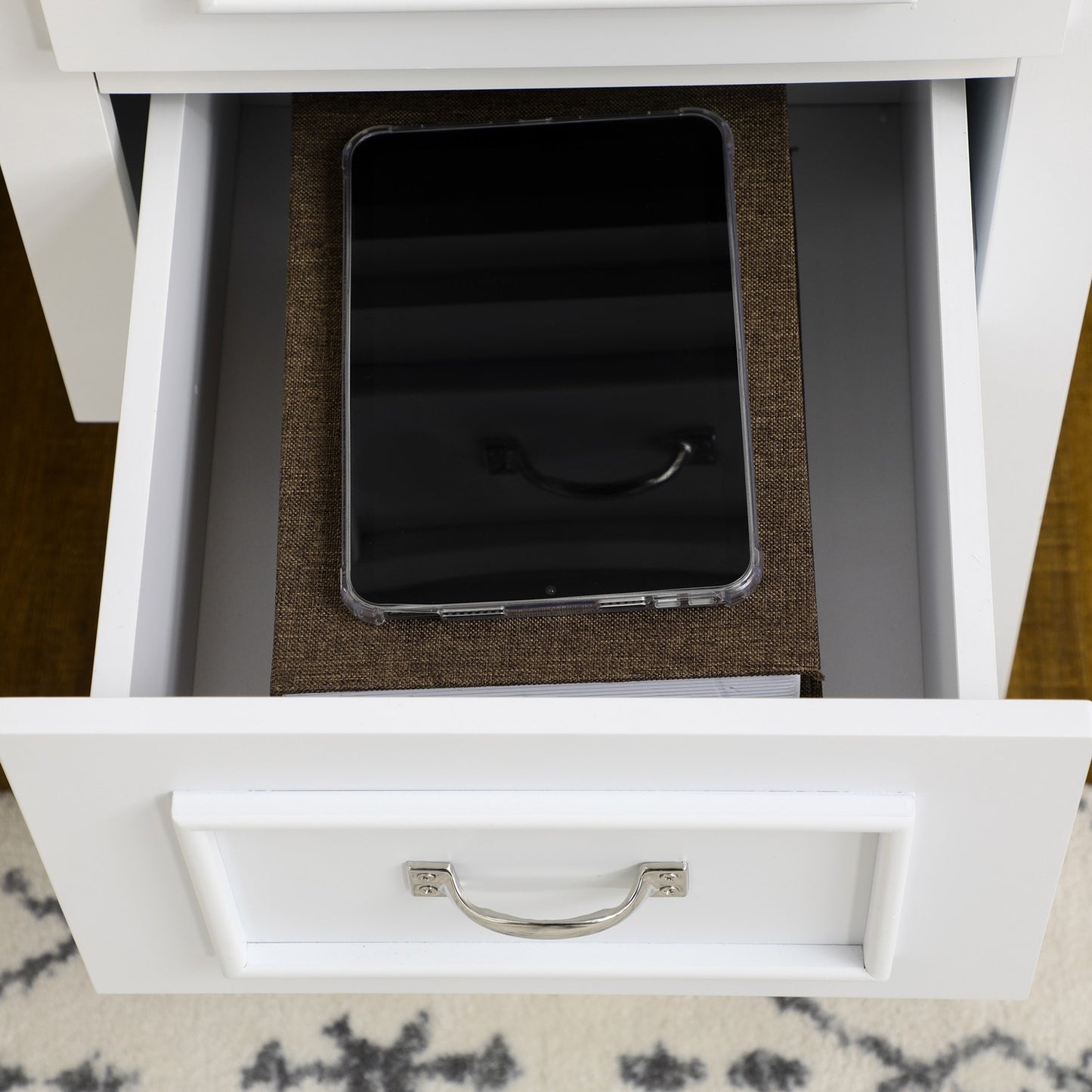 Computer table with drawers and cork top - White