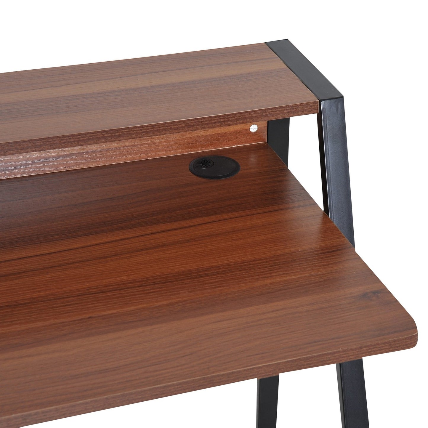 Desktop computer desk with storage and cable management - walnut