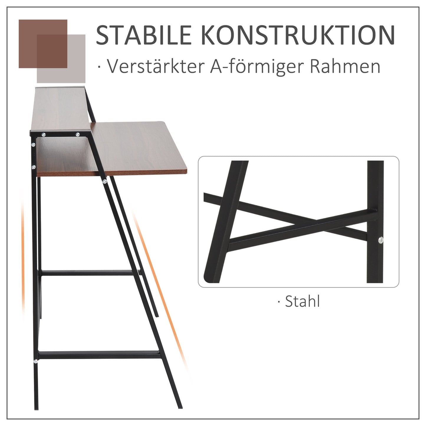 Desktop computer desk with storage and cable management - walnut