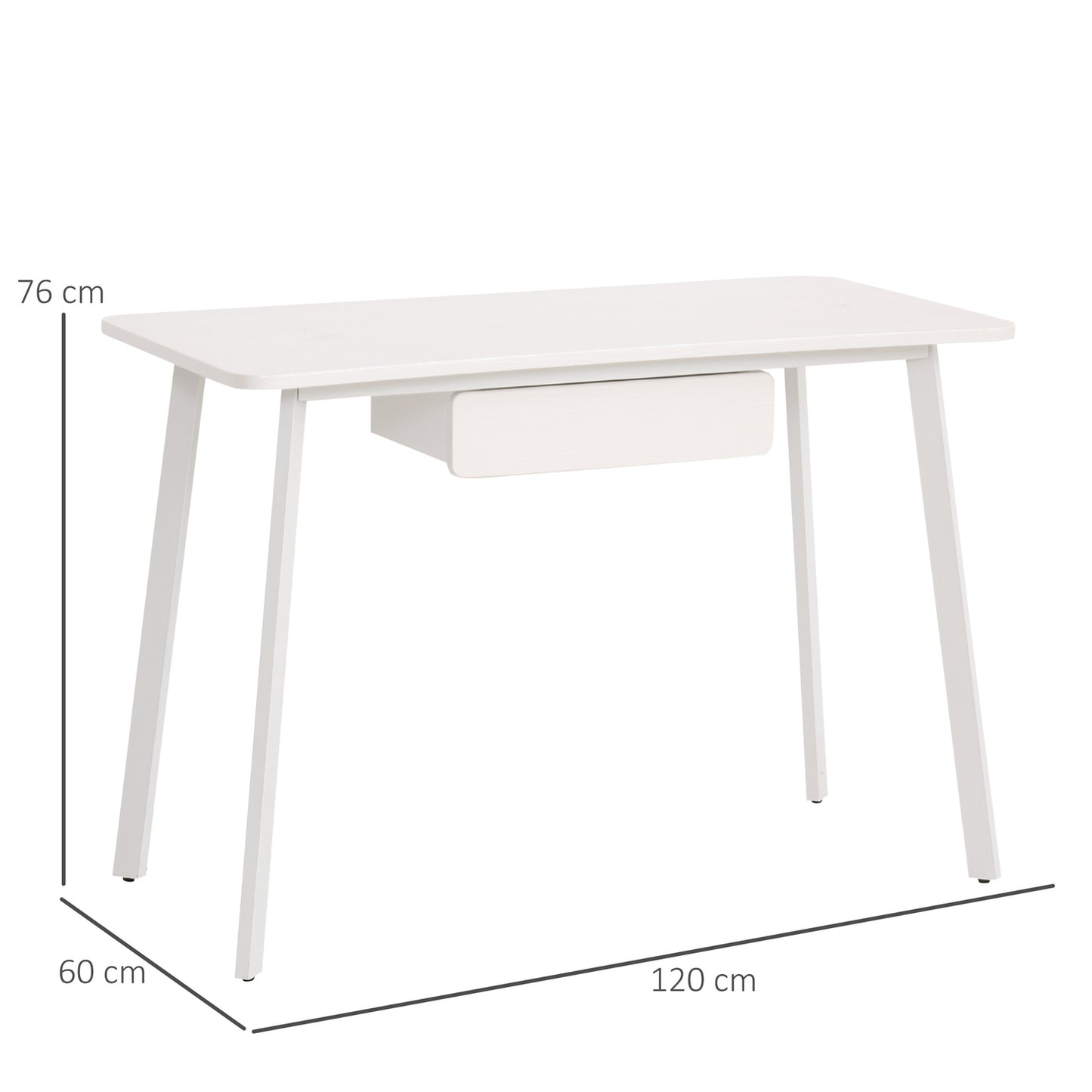 Elegant white office table with drawers, MDF & steel, 120x60x76 cm