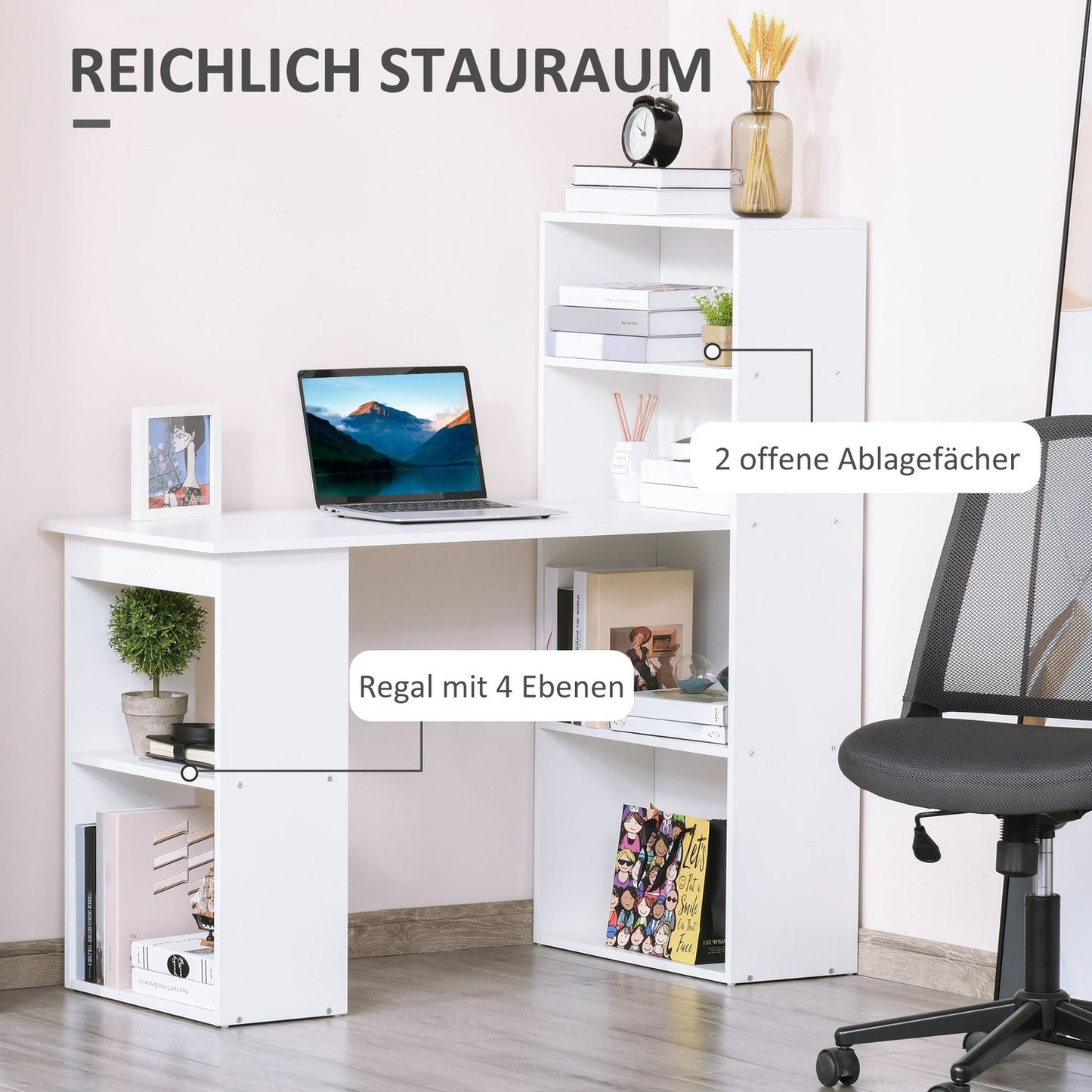 White Desk Kitchen Table With Shelf - 120x55x120 cm