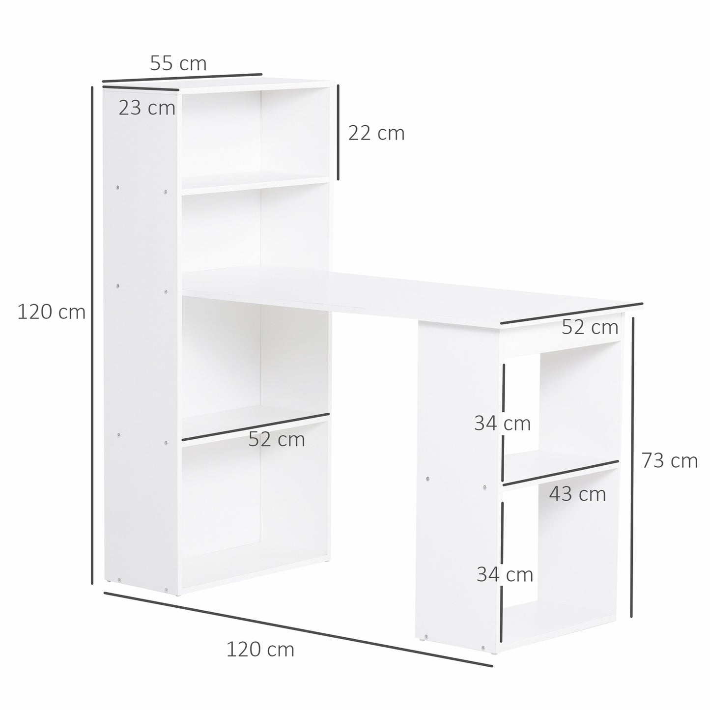 White Desk Kitchen Table With Shelf - 120x55x120 cm