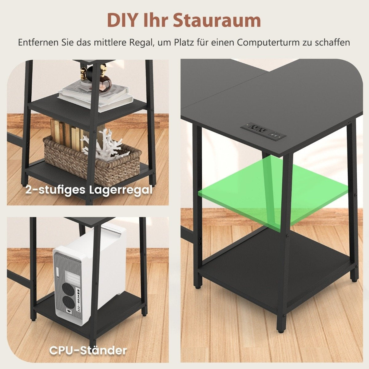 Desk L-Shape Corner Desk with Sockets &amp; USB ports 120 x 120 x 75 cm black