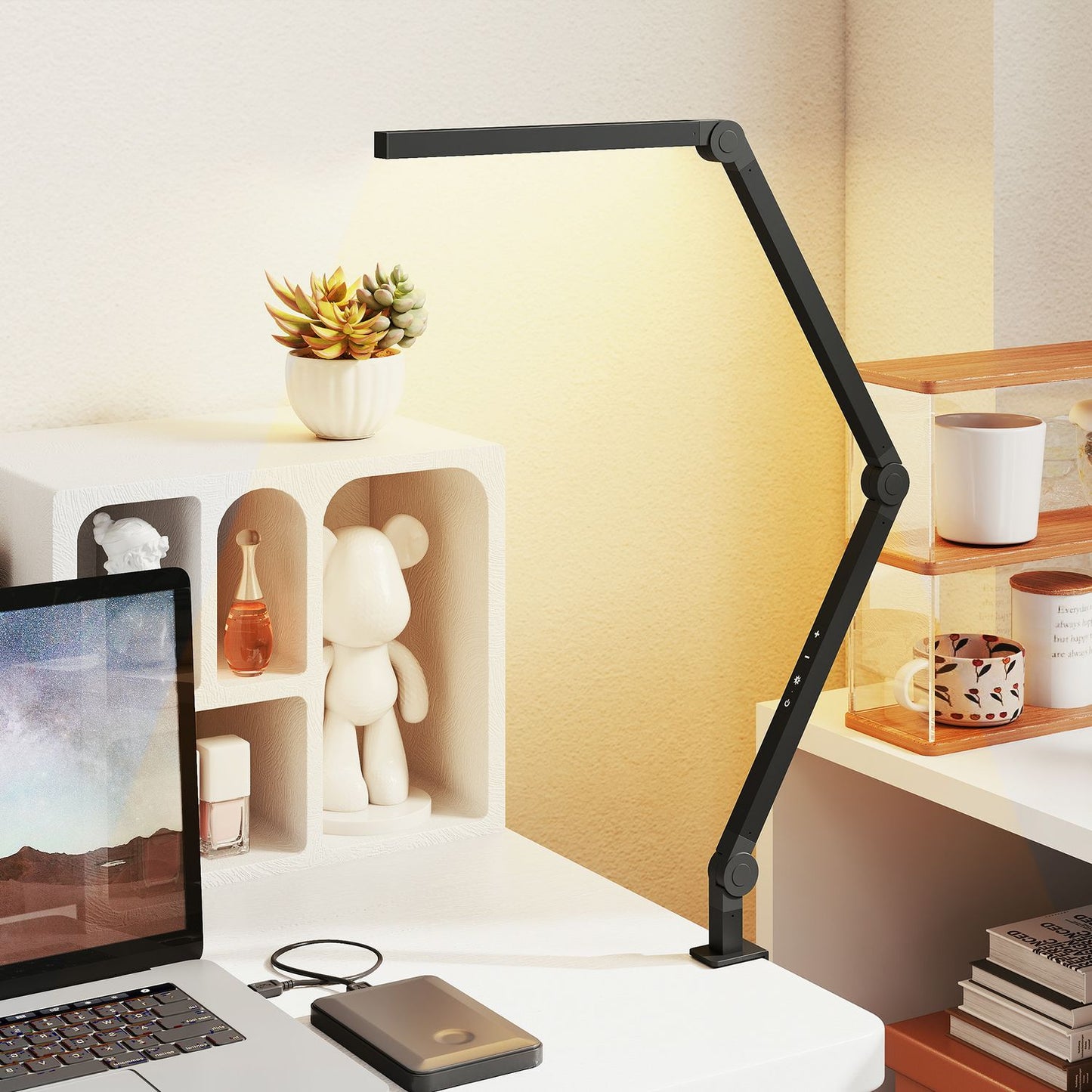 Desk Lamp, Adjustable Brightness & Color, Metal Clamp