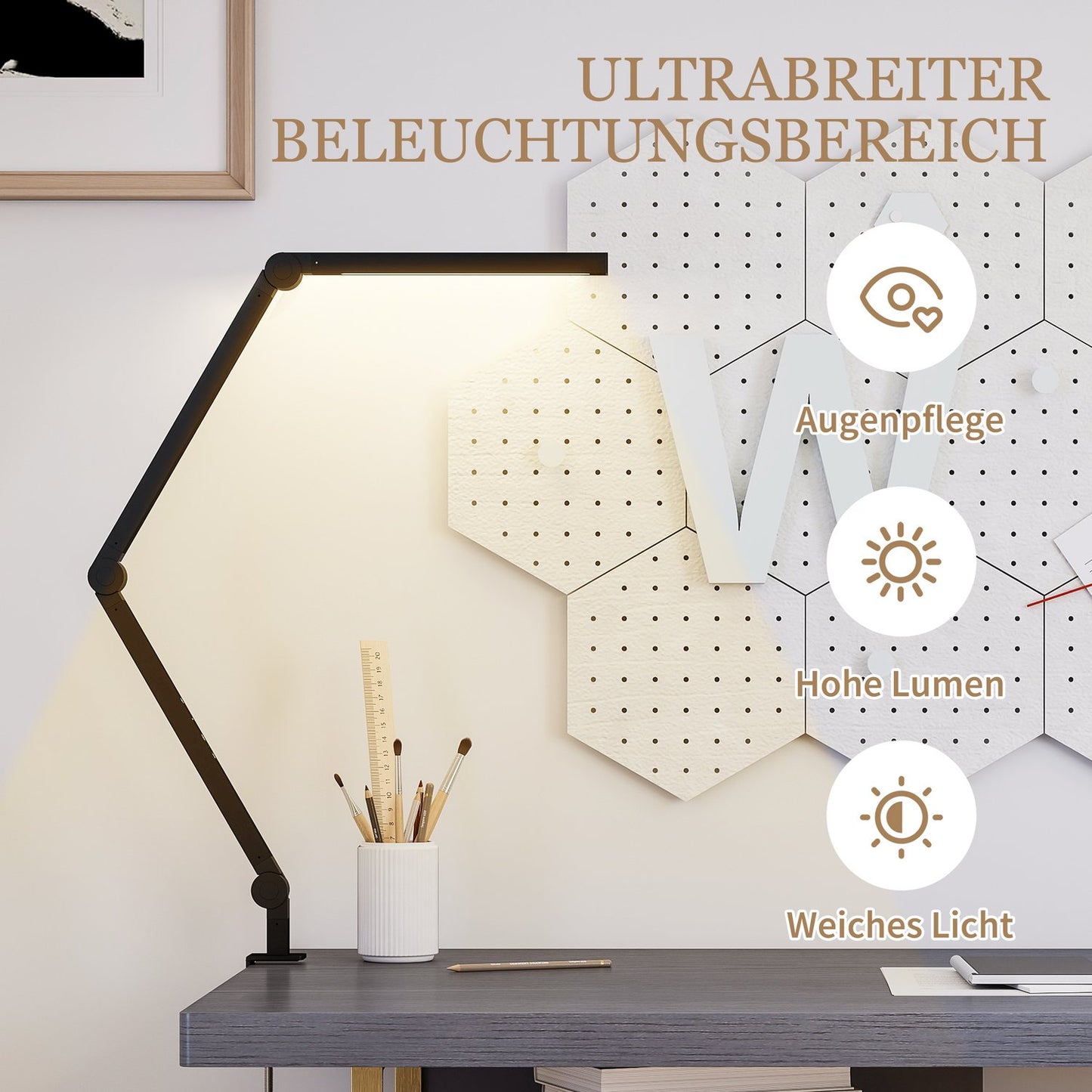 Desk Lamp, Adjustable Brightness & Color, Metal Clamp