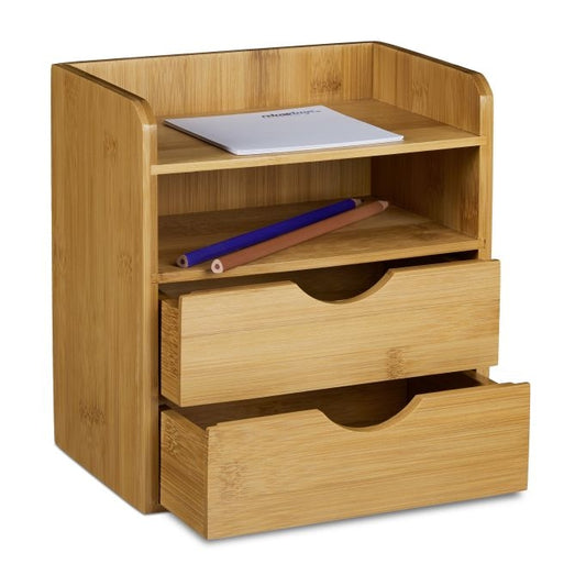 Desk Organiser Bamboo Drawers Shelves Wooden Storage Box Wood Office Shelf Stand