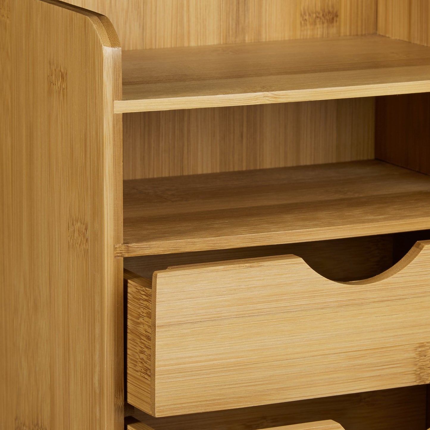 Desk Organiser Bamboo Drawers Shelves Wooden Storage Box Wood Office Shelf Stand