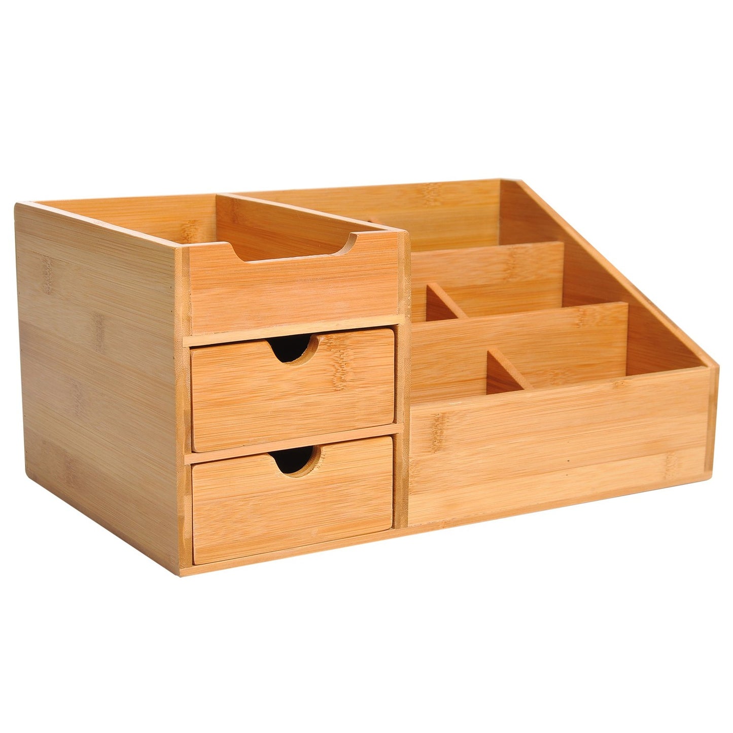Desk organizer with 2 drawers, natural wood finish