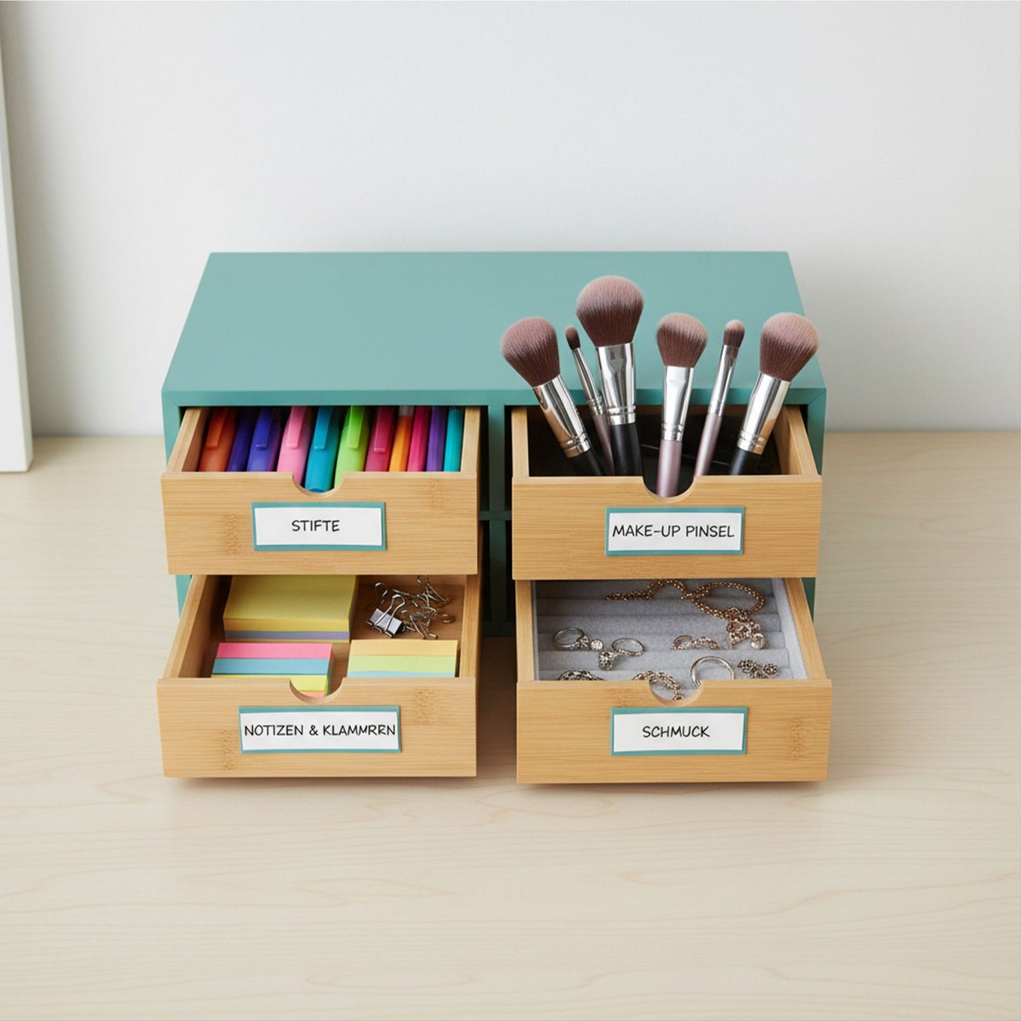 Desk Organizer with 4 Bamboo Drawers