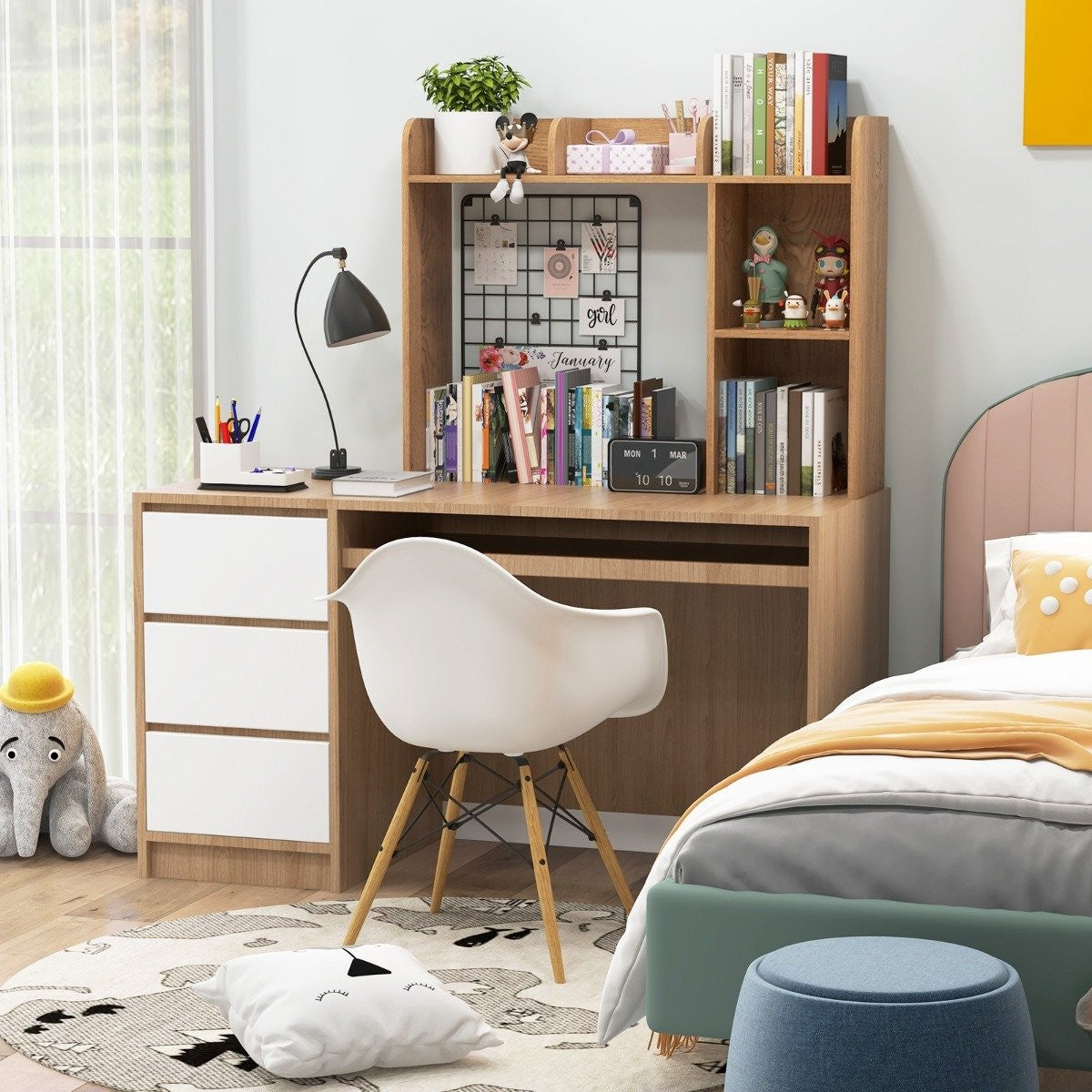 Desk Shelf Multipurpose Wooden Table Shelf 3 Tier Computer Desk Display Shelf Natural