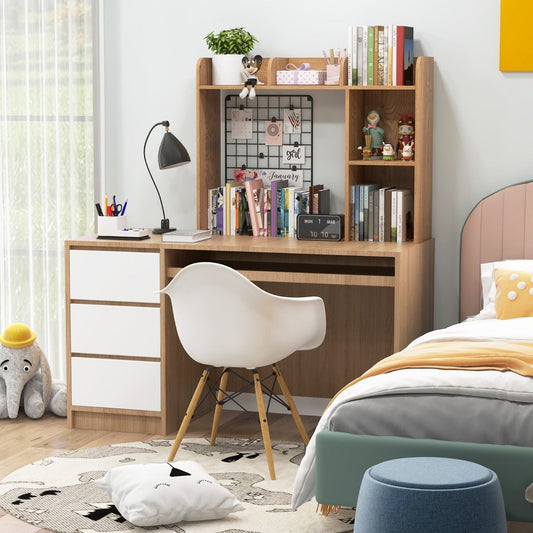 Desk Shelf Multipurpose Wooden Table Shelf 3 Tier Computer Desk Display Shelf Natural