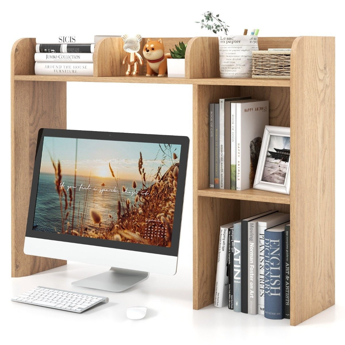 Desk Shelf Multipurpose Wooden Table Shelf 3 Tier Computer Desk Display Shelf Natural