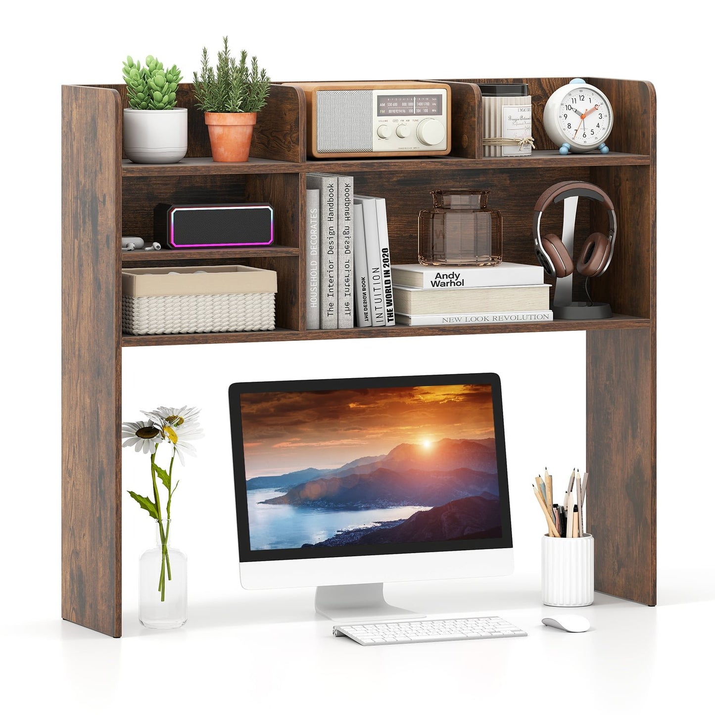 Desk Shelf Organizer with 6 Shelves, Rustic Brown