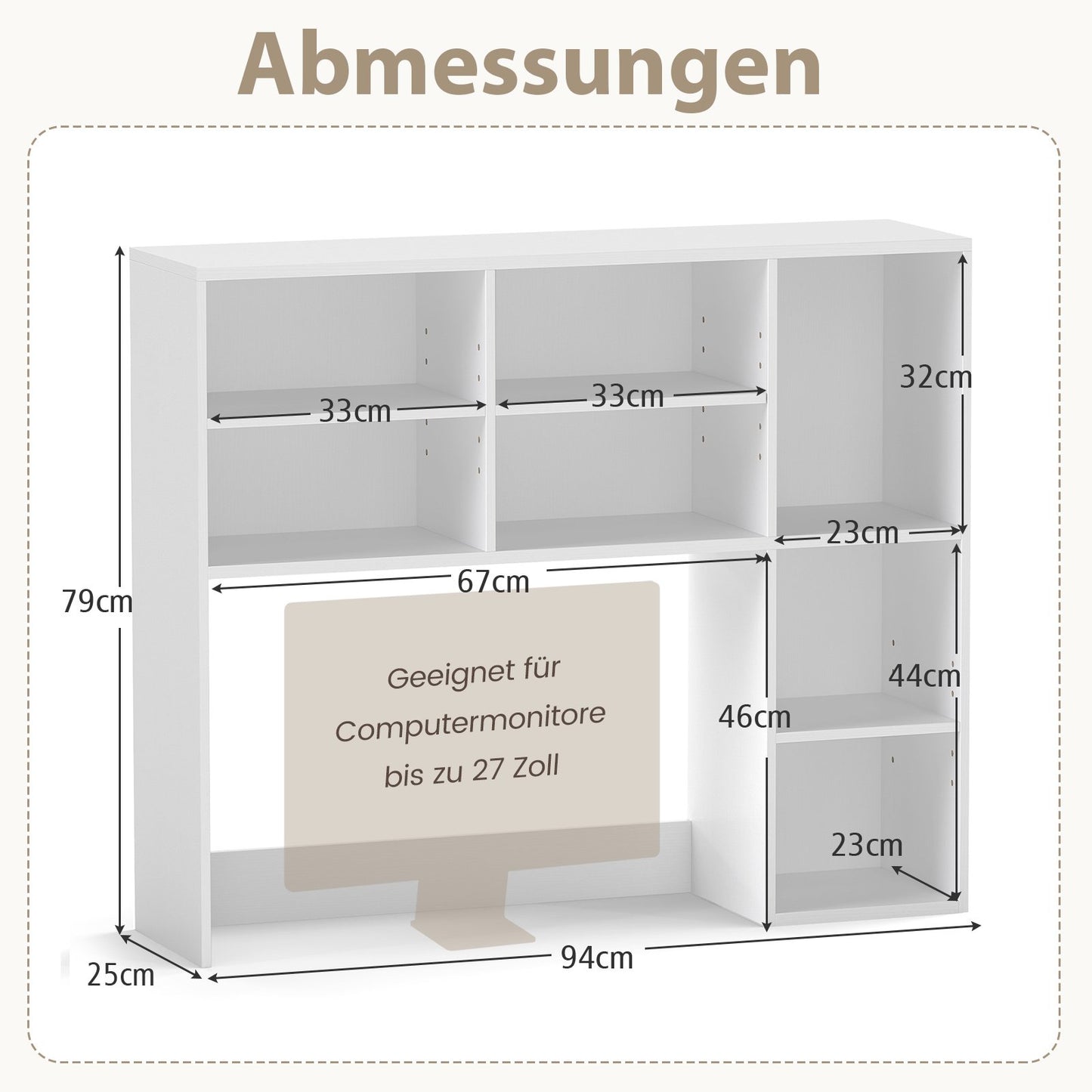 Desk Shelf with 7 Compartments – Adjustable, 94x25x79 cm