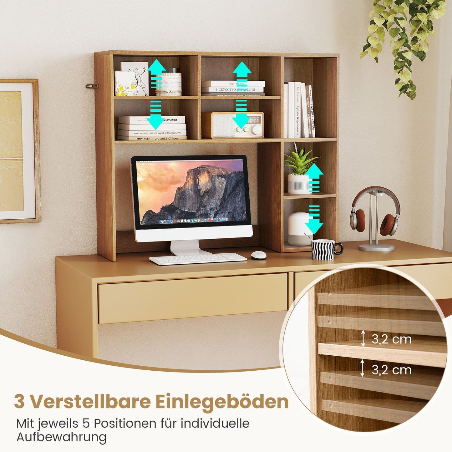 Desk Shelf with 7 Compartments for Monitors Up to 27""