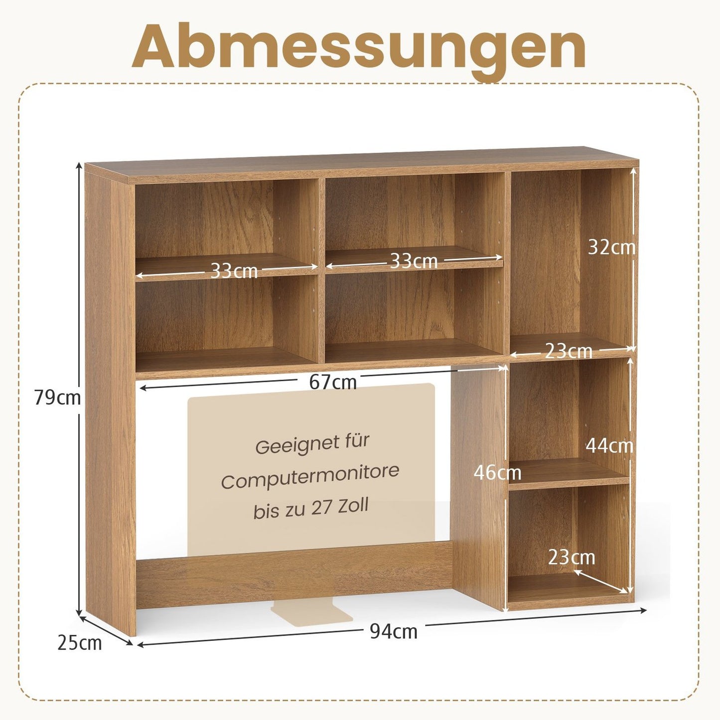 Desk Shelf with 7 Compartments for Monitors Up to 27""