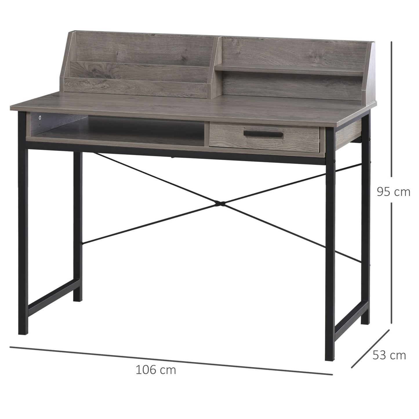 Industrial computer table with shelf and drawer - Grey/black