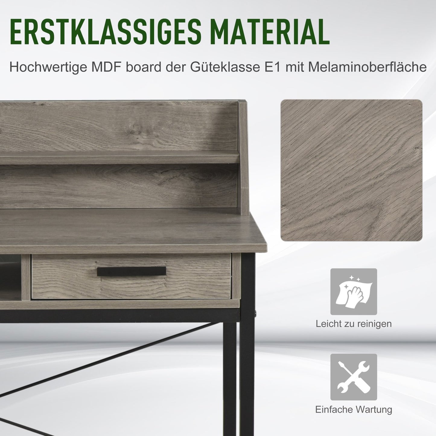 Industrial computer table with shelf and drawer - Grey/black