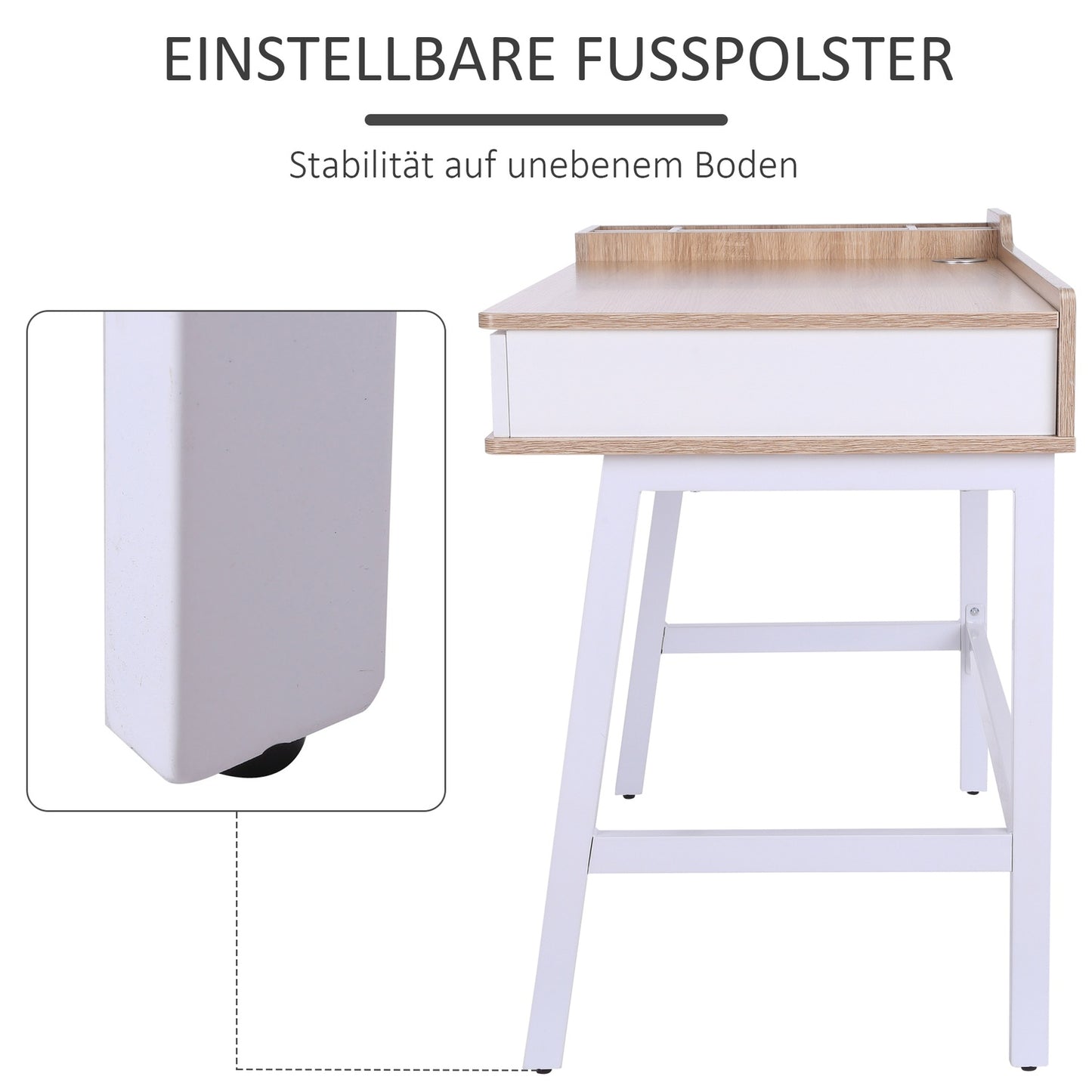 Computer desk with wide top and storage compartment