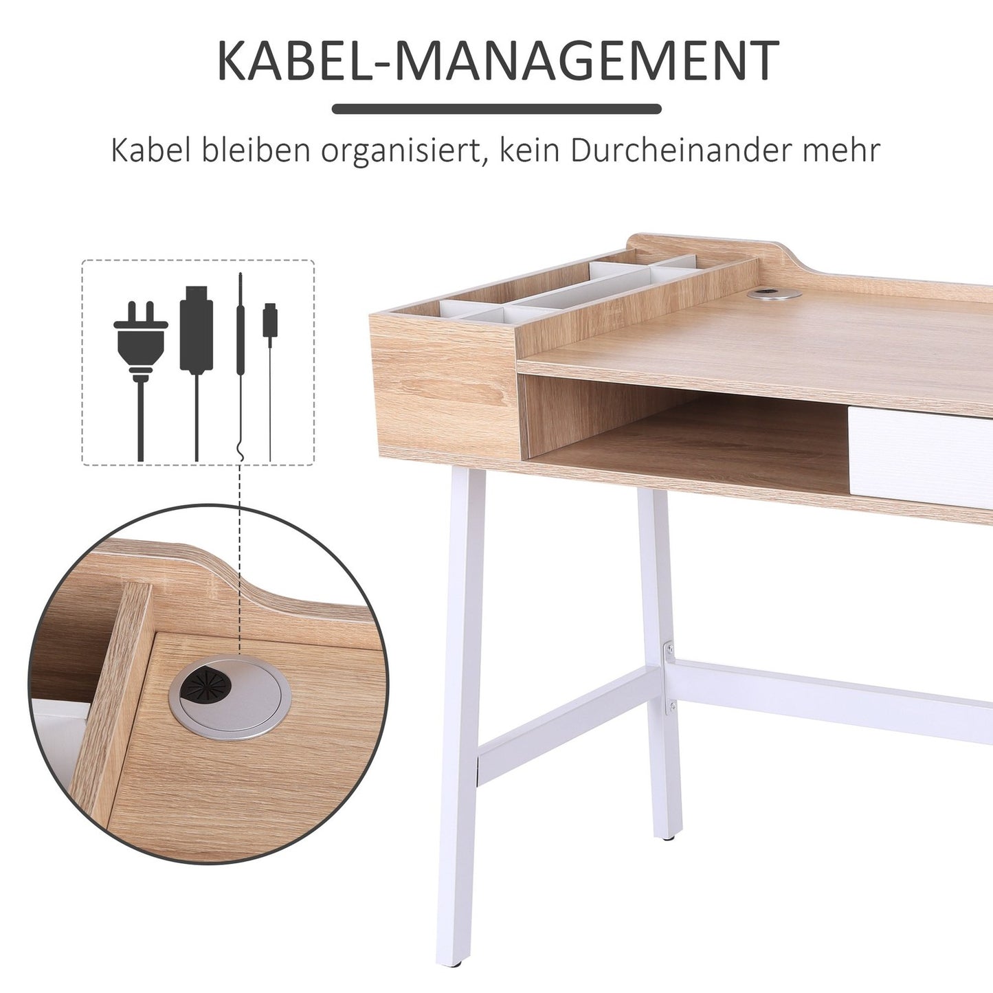 Computer desk with wide top and storage compartment