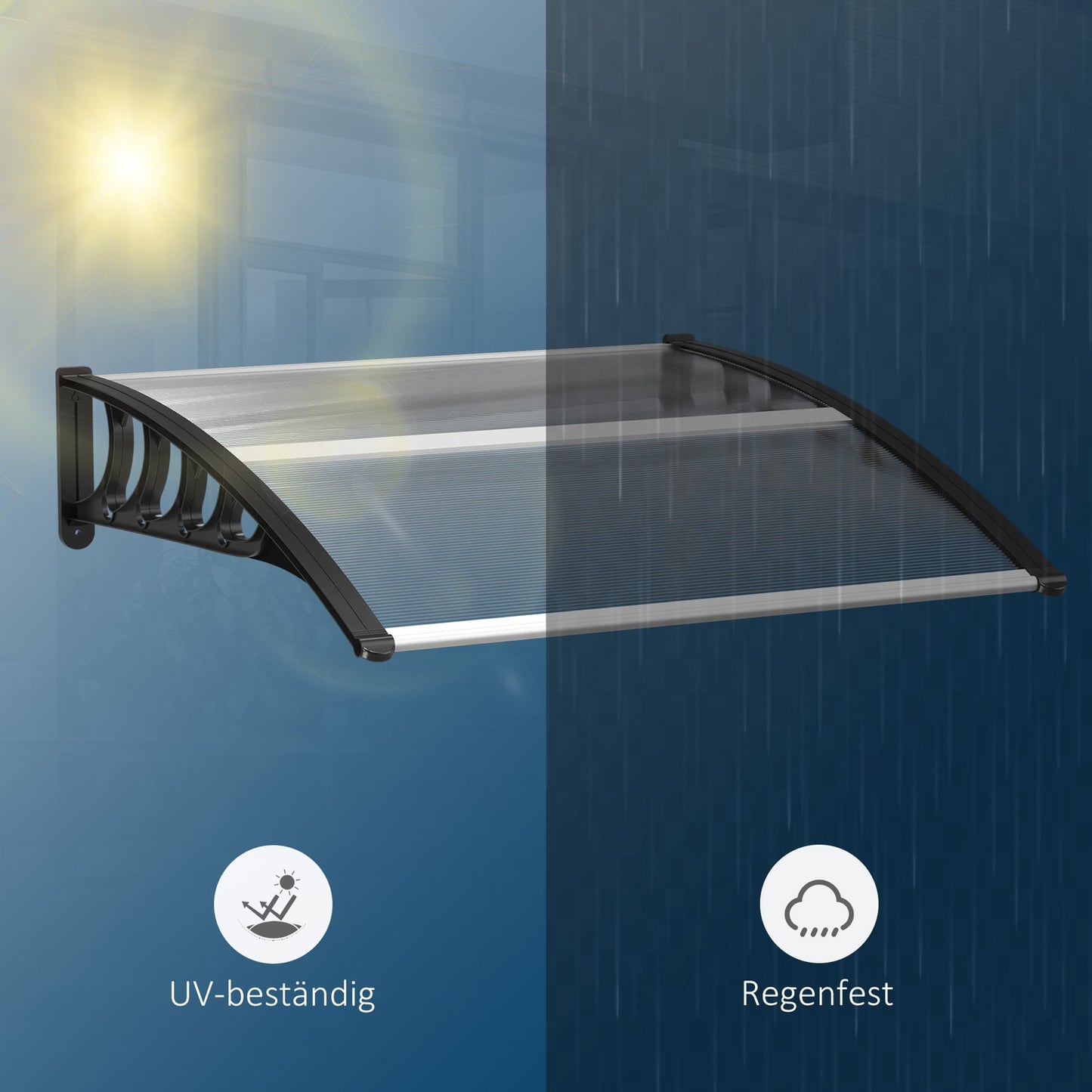 Front door aluminum canopy 103x96.5x27 cm, UV and rain protection