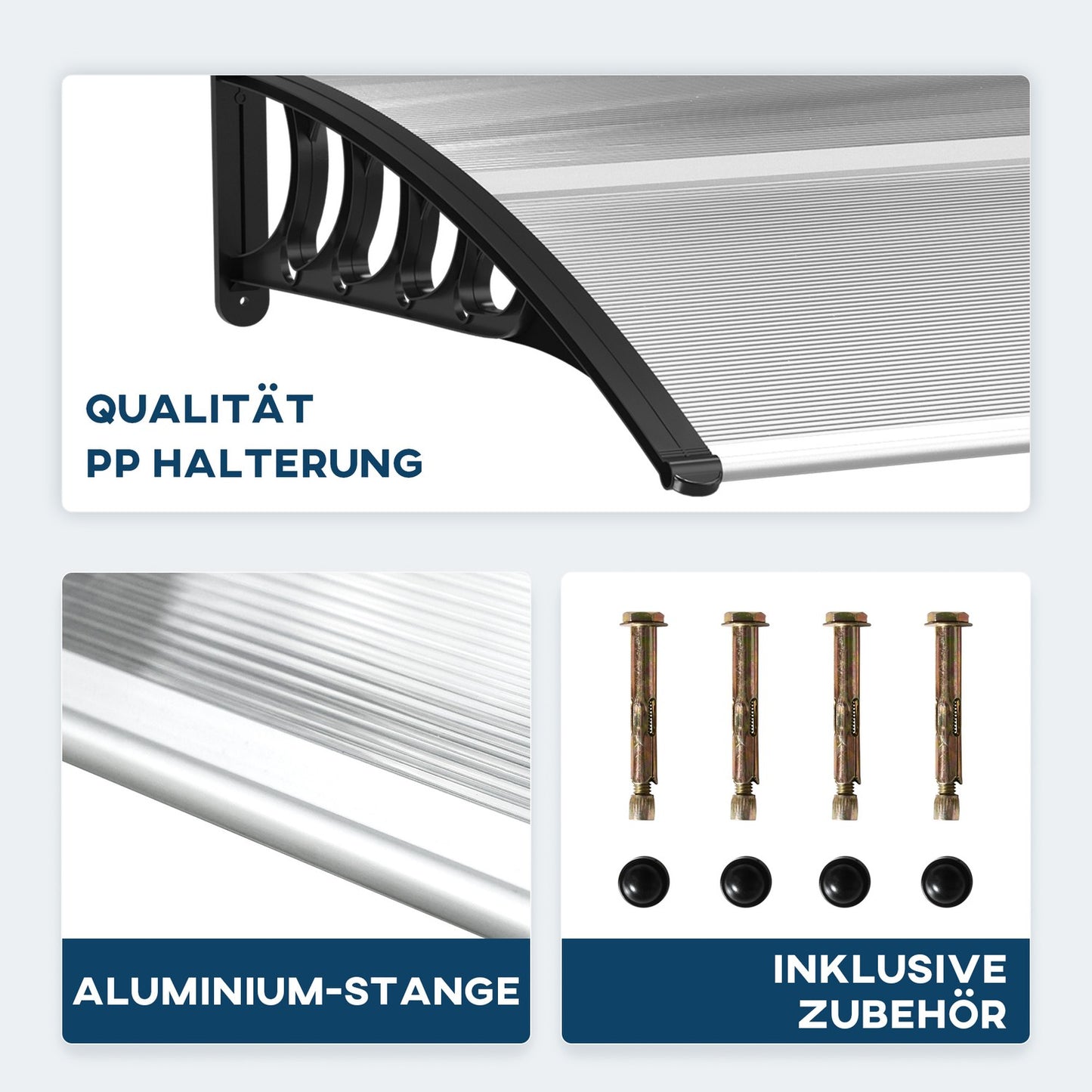 Front door aluminum canopy 103x96.5x27 cm, UV and rain protection