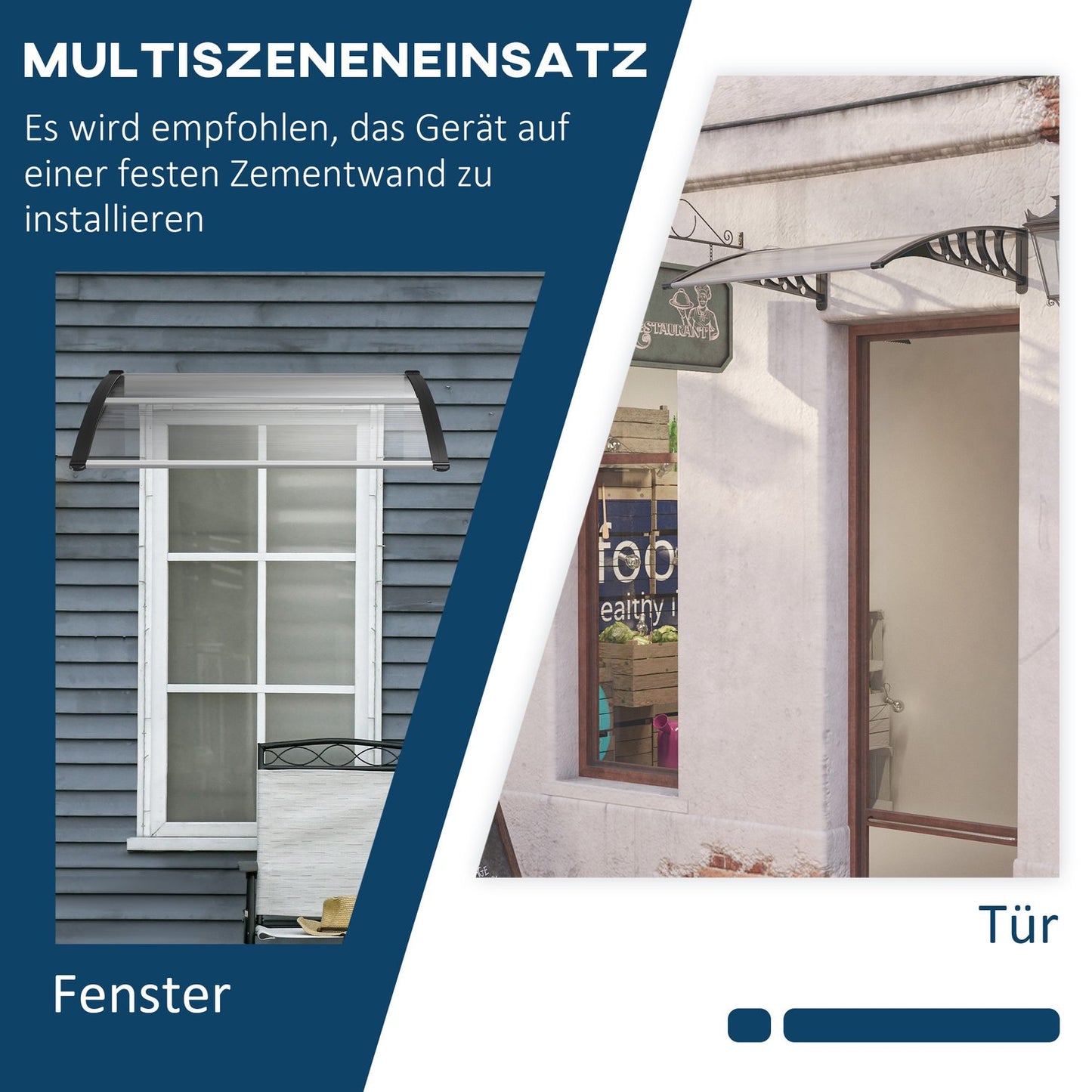 Front door aluminum canopy 103x96.5x27 cm, UV and rain protection