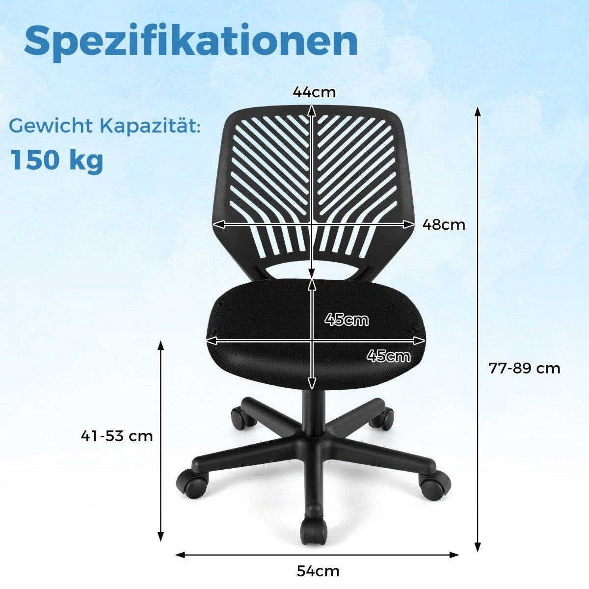 Desk chair for children armless children's desk chair 54 x 54 x 77-89 cm black