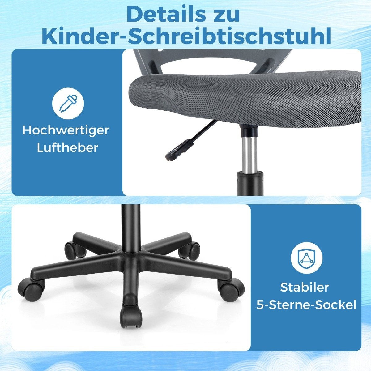 Desk chair for children armless children's desk chair 54 x 54 x 77-89 cm gray