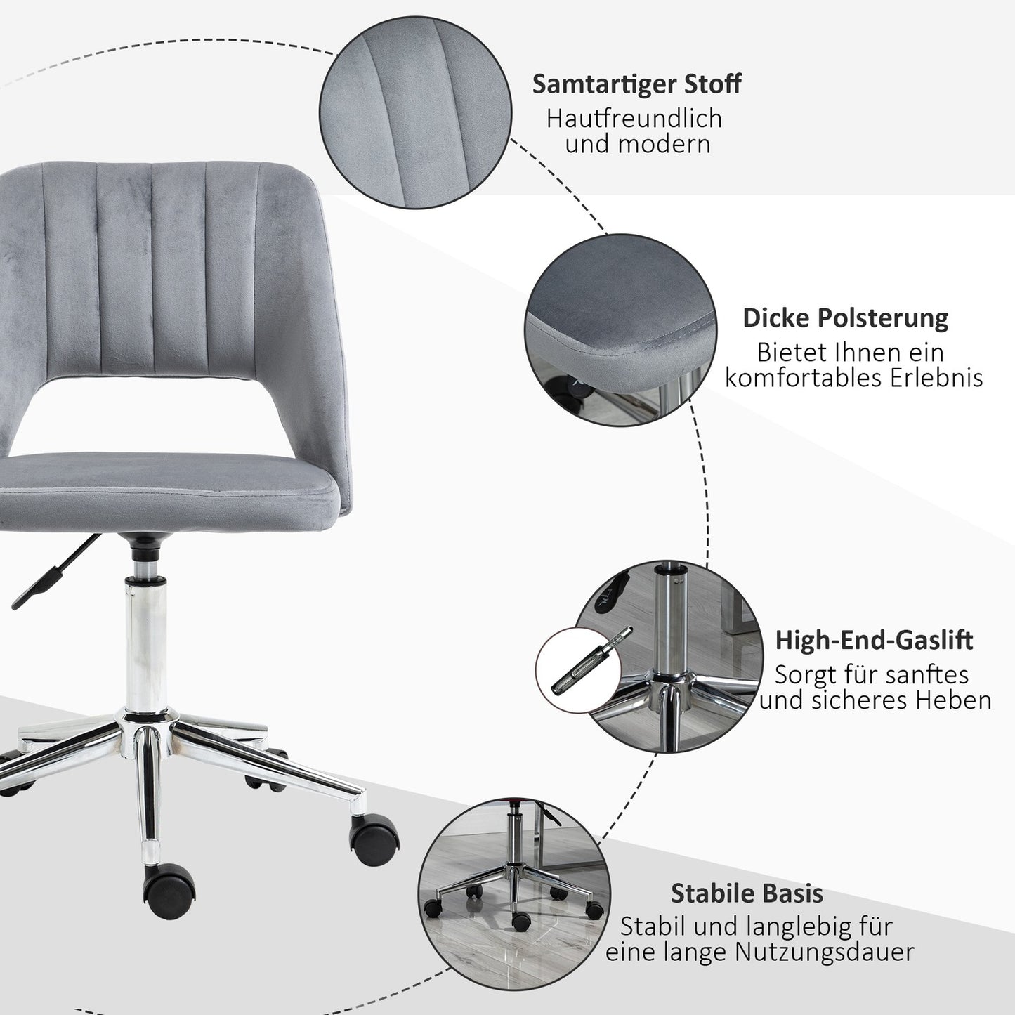 Ergonomic rotating desk chair in velvet look, dark grey