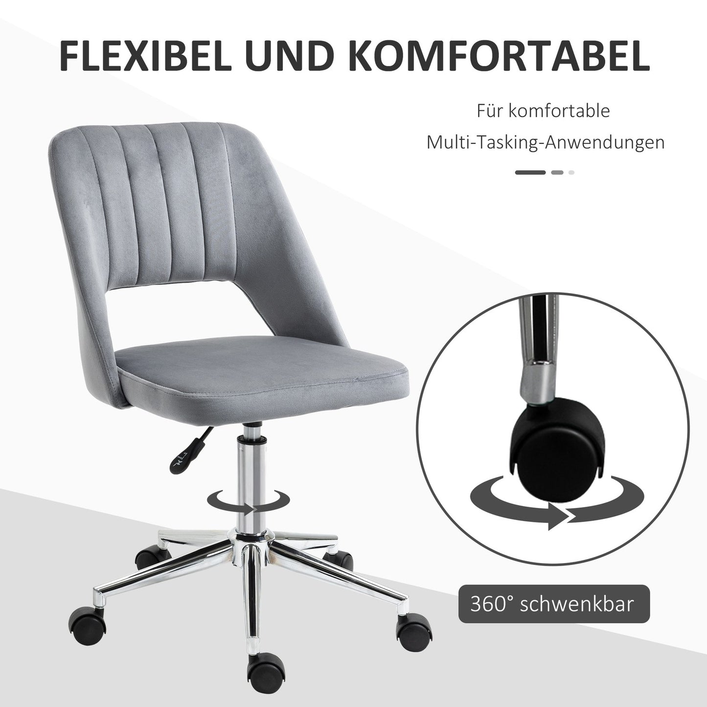 Ergonomic rotating desk chair in velvet look, dark grey